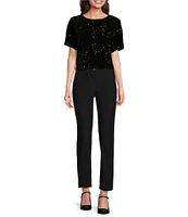 DKNY by Donna Karan Sequined Stretch Velvet Crew Neck Short Sleeve T-Shirt