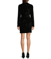 DKNY by Donna Karan Sequined Velvet Mock Neck Long Sleeve Mini Dress