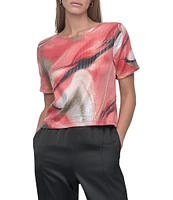 DKNY by Donna Karan Short Sleeve Crew Neck Marble Printed Tee