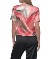 DKNY by Donna Karan Short Sleeve Crew Neck Marble Printed Tee