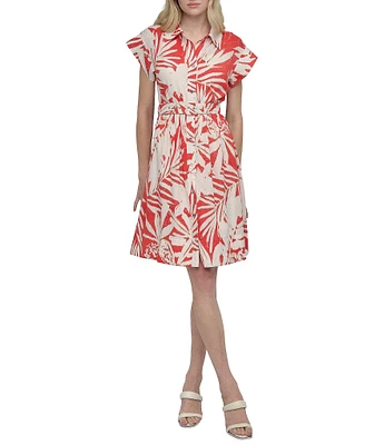 DKNY by Donna Karan Short Sleeve Faux Linen Button Front Shirt Dress