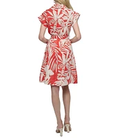 DKNY by Donna Karan Short Sleeve Faux Linen Button Front Shirt Dress