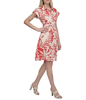 DKNY by Donna Karan Short Sleeve Faux Linen Button Front Shirt Dress
