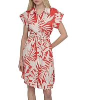 DKNY by Donna Karan Short Sleeve Faux Linen Button Front Shirt Dress
