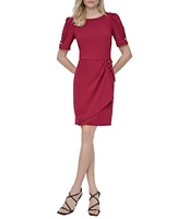 DKNY by Donna Karan Short Sleeve Faux Wrap Suba Crepe Dress