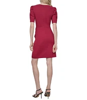 DKNY by Donna Karan Short Sleeve Faux Wrap Suba Crepe Dress