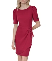 DKNY by Donna Karan Short Sleeve Faux Wrap Suba Crepe Dress
