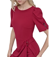 DKNY by Donna Karan Short Sleeve Faux Wrap Suba Crepe Dress