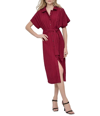 DKNY by Donna Karan Short Sleeve Pleated Shirt Dress