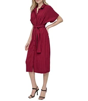 DKNY by Donna Karan Short Sleeve Pleated Shirt Dress