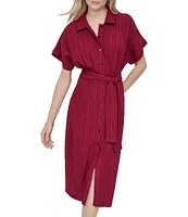 DKNY by Donna Karan Short Sleeve Pleated Shirt Dress