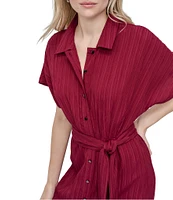 DKNY by Donna Karan Short Sleeve Pleated Shirt Dress