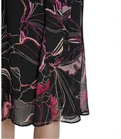 DKNY by Donna Karan Short Sleeve Printed Fit and Flare Midi Dress