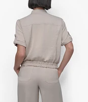 DKNY by Donna Karan Short Sleeve Roll Tab Zip Front Jacket