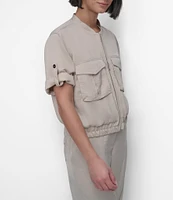 DKNY by Donna Karan Short Sleeve Roll Tab Zip Front Jacket