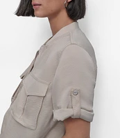 DKNY by Donna Karan Short Sleeve Roll Tab Zip Front Jacket