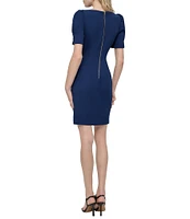 DKNY by Donna Karan Short Sleeve Ruched Scuba Crepe Sheath Dress