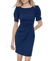 DKNY by Donna Karan Short Sleeve Ruched Scuba Crepe Sheath Dress