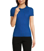 DKNY by Donna Karan Short Sleeve Transfer Rib Knit Top