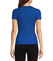 DKNY by Donna Karan Short Sleeve Transfer Rib Knit Top