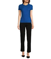 DKNY by Donna Karan Short Sleeve Transfer Rib Knit Top