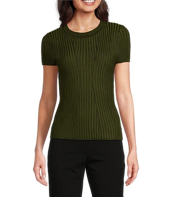 DKNY by Donna Karan Short Sleeve Transfer Rib Knit Top