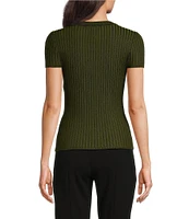 DKNY by Donna Karan Short Sleeve Transfer Rib Knit Top