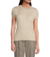 DKNY by Donna Karan Short Sleeve Transfer Rib Knit Top