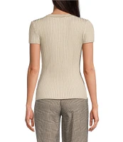 DKNY by Donna Karan Short Sleeve Transfer Rib Knit Top