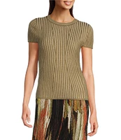 DKNY by Donna Karan Short Sleeve Transfer Rib Knit Top