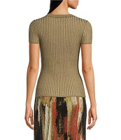 DKNY by Donna Karan Short Sleeve Transfer Rib Knit Top