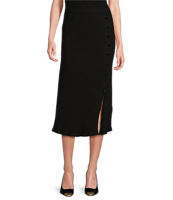 DKNY by Donna Karan Side Button Pull-On Ribbed Knit Skirt