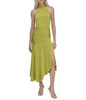 DKNY by Donna Karan Silky Jersey Halter Neck Sleeveless Asymmetrical Hem Drop Waist Midi Dress