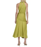 DKNY by Donna Karan Silky Jersey Halter Neck Sleeveless Asymmetrical Hem Drop Waist Midi Dress