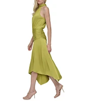 DKNY by Donna Karan Silky Jersey Halter Neck Sleeveless Asymmetrical Hem Drop Waist Midi Dress