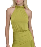 DKNY by Donna Karan Silky Jersey Halter Neck Sleeveless Asymmetrical Hem Drop Waist Midi Dress