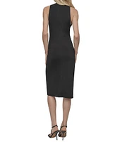 DKNY by Donna Karan Silky Jersey V Neck Sleeveless Ruched Sheath Dress