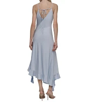 DKNY by Donna Karan Silky Jersey V Neck Sleeveless Ruffle Slip Dress