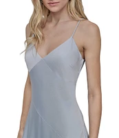 DKNY by Donna Karan Silky Jersey V Neck Sleeveless Ruffle Slip Dress
