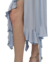 DKNY by Donna Karan Silky Jersey V Neck Sleeveless Ruffle Slip Dress