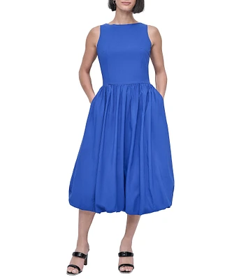 DKNY by Donna Karan Sleeveless Drop Waist Bubble Hem Midi Dress