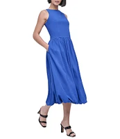 DKNY by Donna Karan Sleeveless Drop Waist Bubble Hem Midi Dress