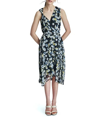 DKNY by Donna Karan Sleeveless Floral Print Wrap Dress