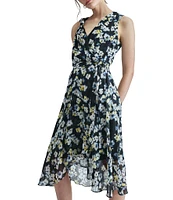 DKNY by Donna Karan Sleeveless Floral Print Wrap Dress