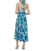 DKNY by Donna Karan Sleeveless Halter Neck Fit and Flare Midi Dress