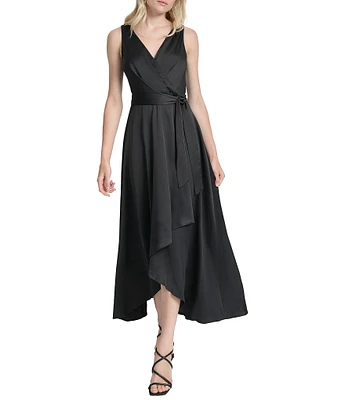 DKNY by Donna Karan Sleeveless High-Low Hem Midi Wrap Gown