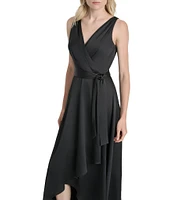 DKNY by Donna Karan Sleeveless High-Low Hem Midi Wrap Gown