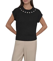 DKNY by Donna Karan Sleeveless Logo Grommet Sweater