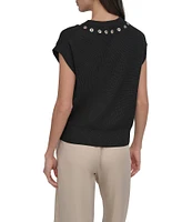 DKNY by Donna Karan Sleeveless Logo Grommet Sweater