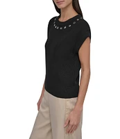 DKNY by Donna Karan Sleeveless Logo Grommet Sweater